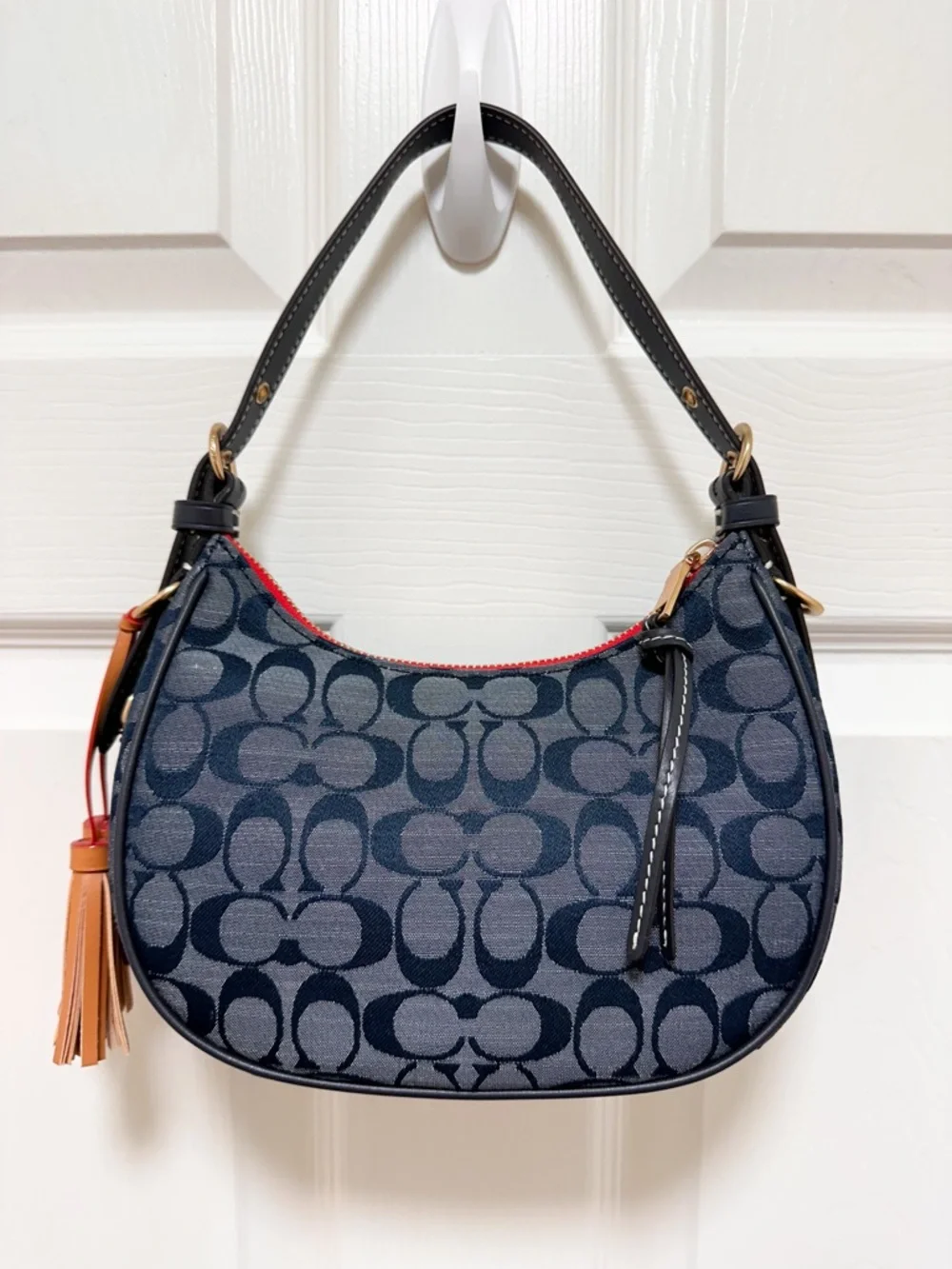 Coach Kleo Shoulder Bag Blue Signature Chambray Red‎ Lining